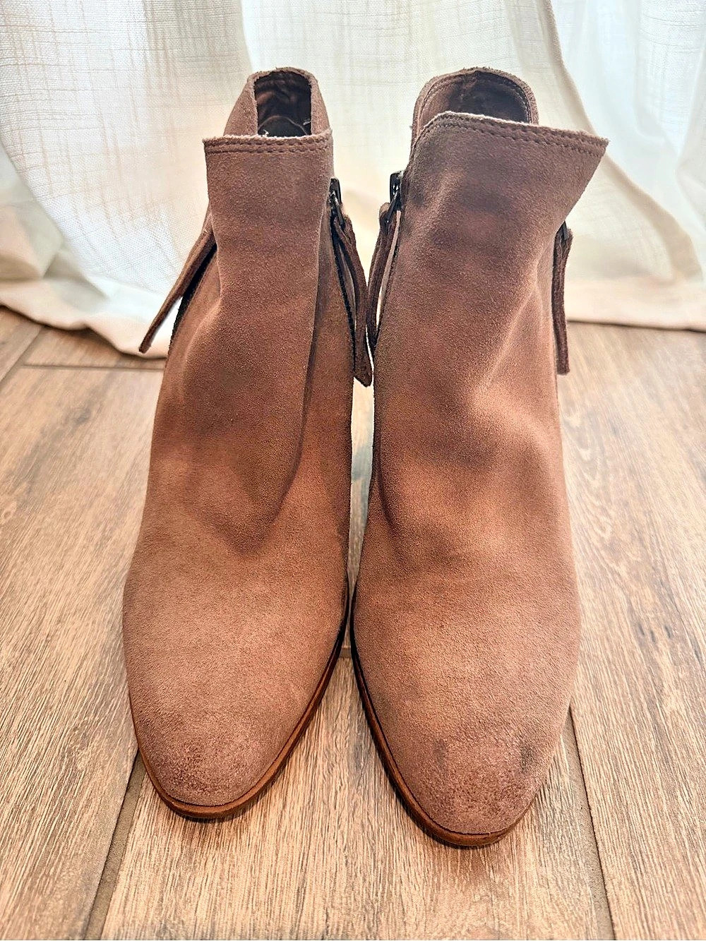 Dolce Vita Taupe Suede Side-Zip Stacked Block Heel Booties